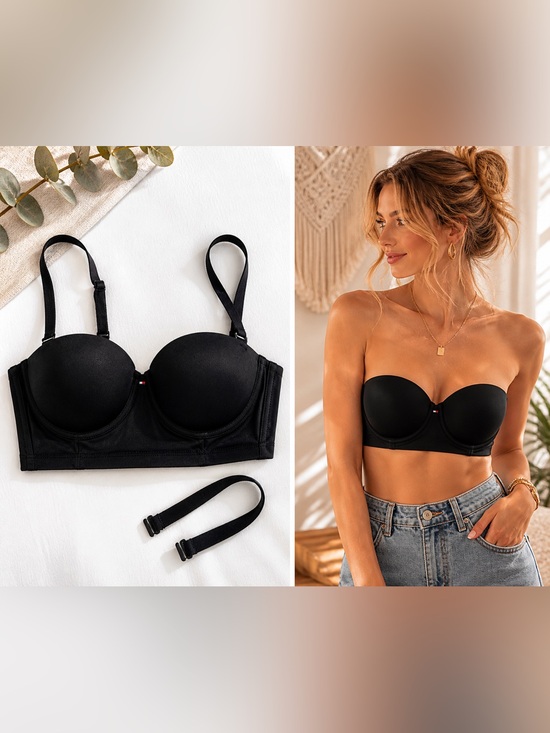 Tommy Hilfiger Other - Tommy Hilfiger Longline Strapless Bra Black 34C Convertible Demi Bustier‎ Bundle